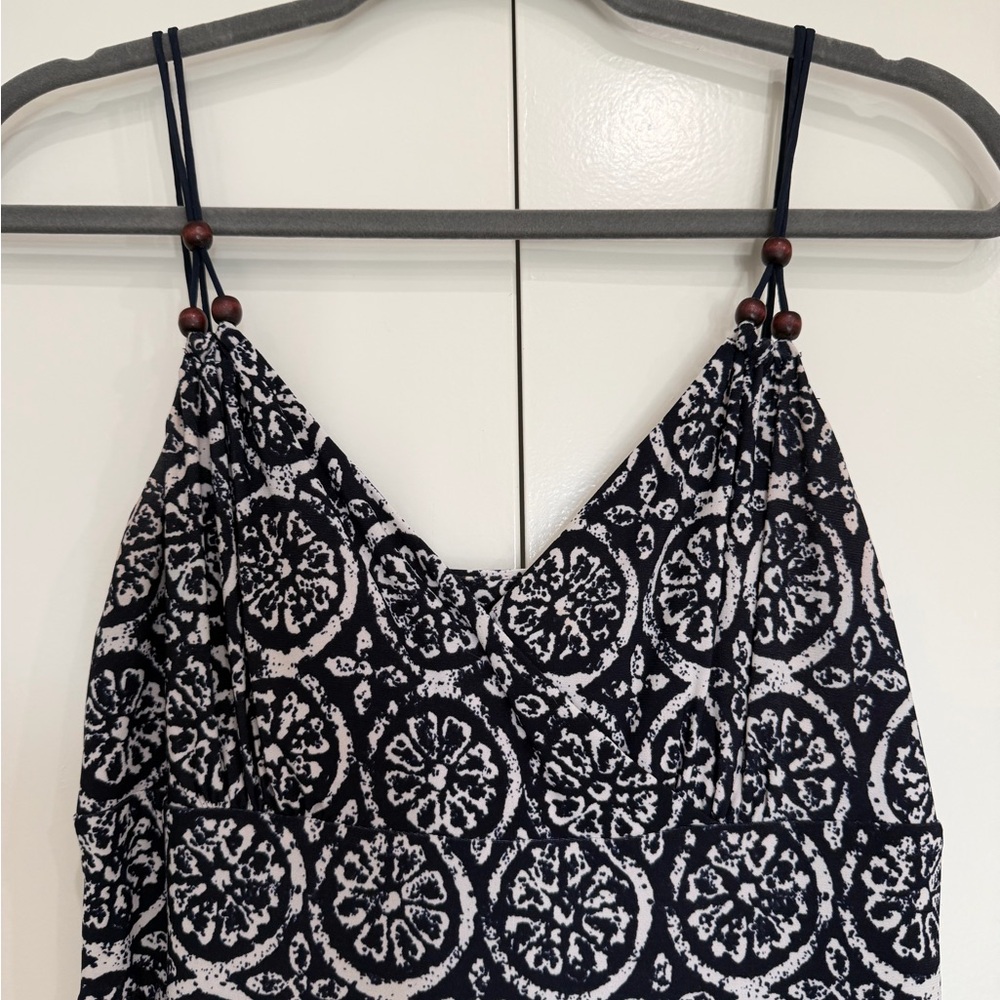 Lauren Ralph Lauren Navy Blue and White Printed Maxi Dress